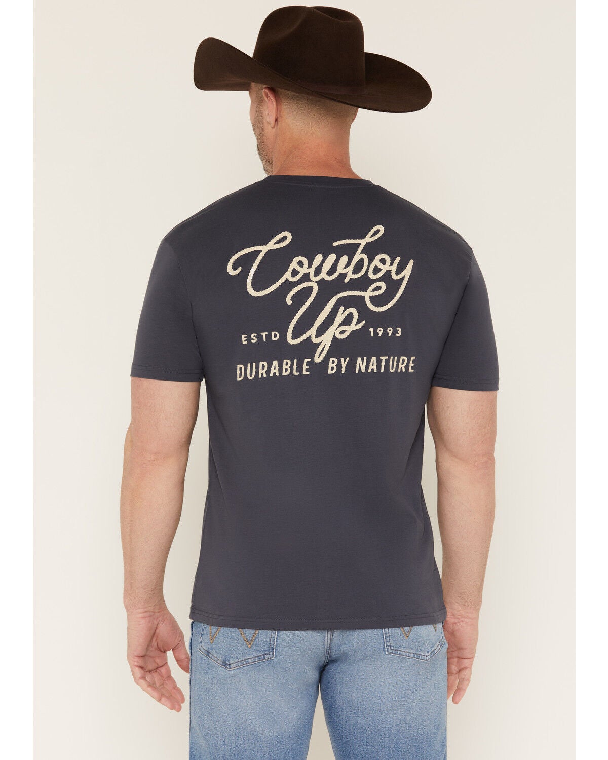 Cowboy Up Men's Durable By Nature Short Sleeve Graphic T-Shirt, Blue, hi-res