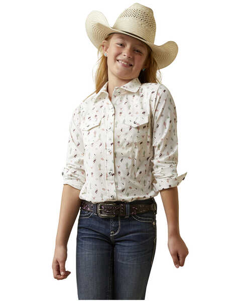 Ariat Girls' Santa Fe Print Long Sleeve Snap Western Shirt, Multi, hi-res