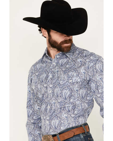 Image #2 - Rough Stock by Panhandle Men's Paisley Print Long Sleeve Pearl Snap Western Shirt, Blue, hi-res