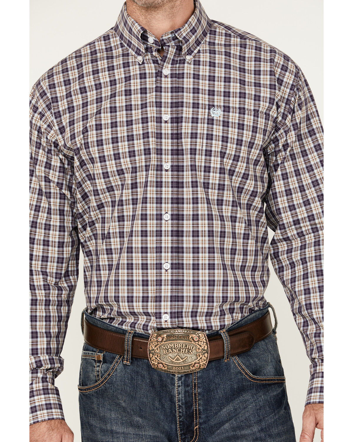 Image #3 - Cinch Men's Plaid Print Long Sleeve Button-Down Western Shirt, Purple, hi-res