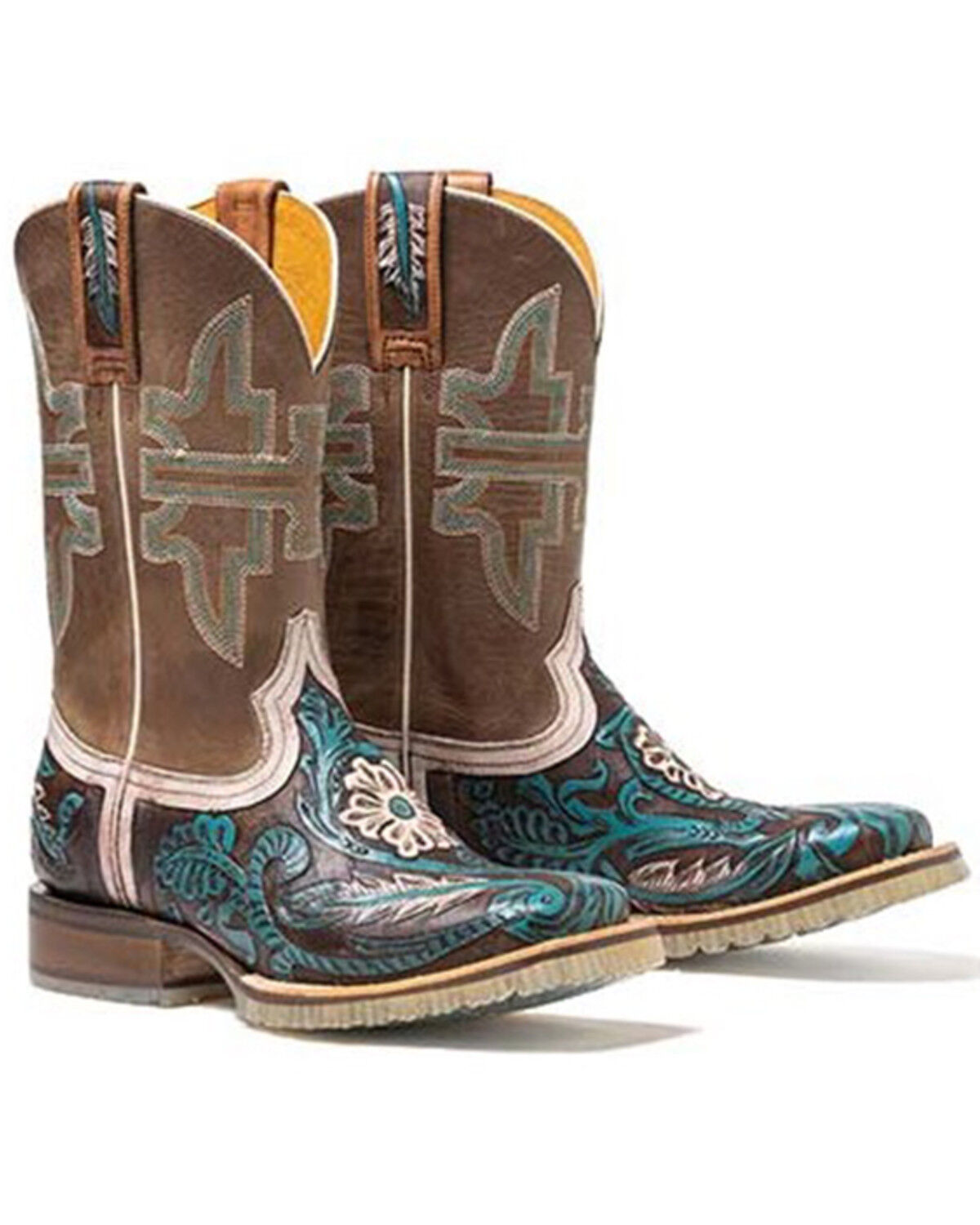 Image #1 - Tin Haul Women's Lone Flower Western Boots - Broad Square Toe, Brown, hi-res