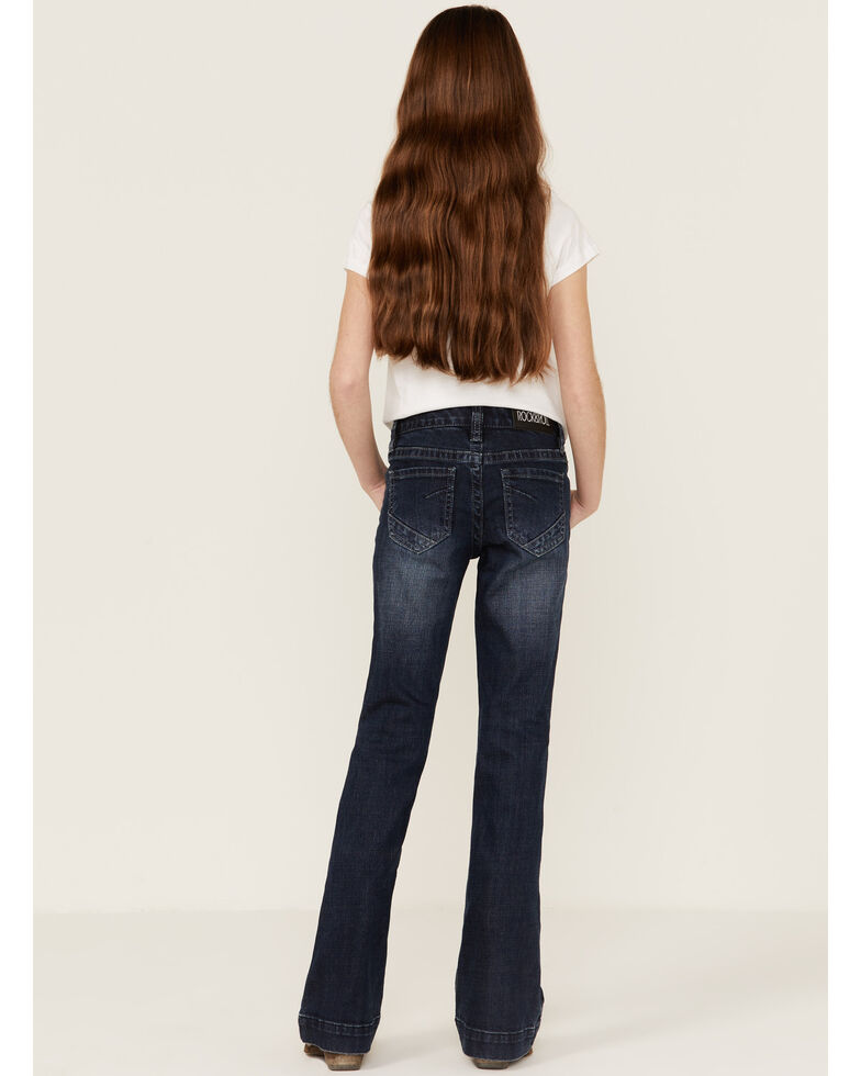 Rock & Roll Denim Girls' Faux Button Trouser Jeans, Dark Blue, hi-res