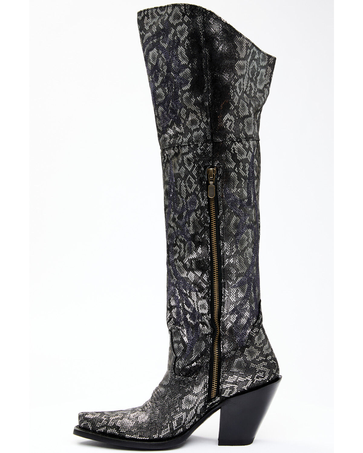 Image #4 - Dan Post Women's Black Snake Print Western Boots - Snip Toe, Silver, hi-res