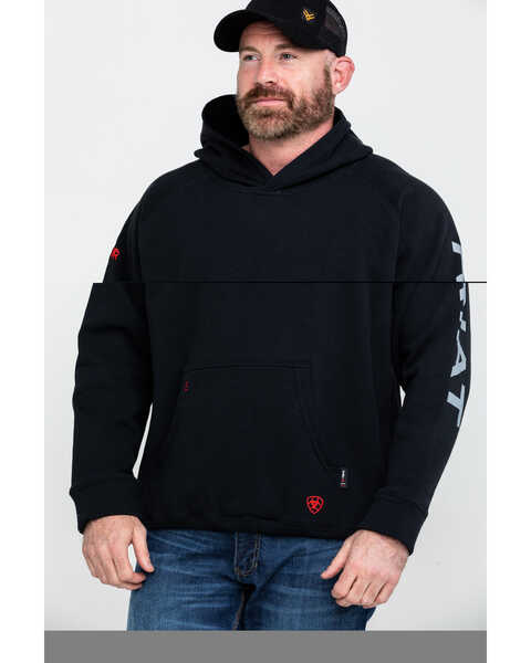 Image #1 - Ariat Men's FR Primo Fleece Logo Hooded Work Sweatshirt - Big , Black, hi-res
