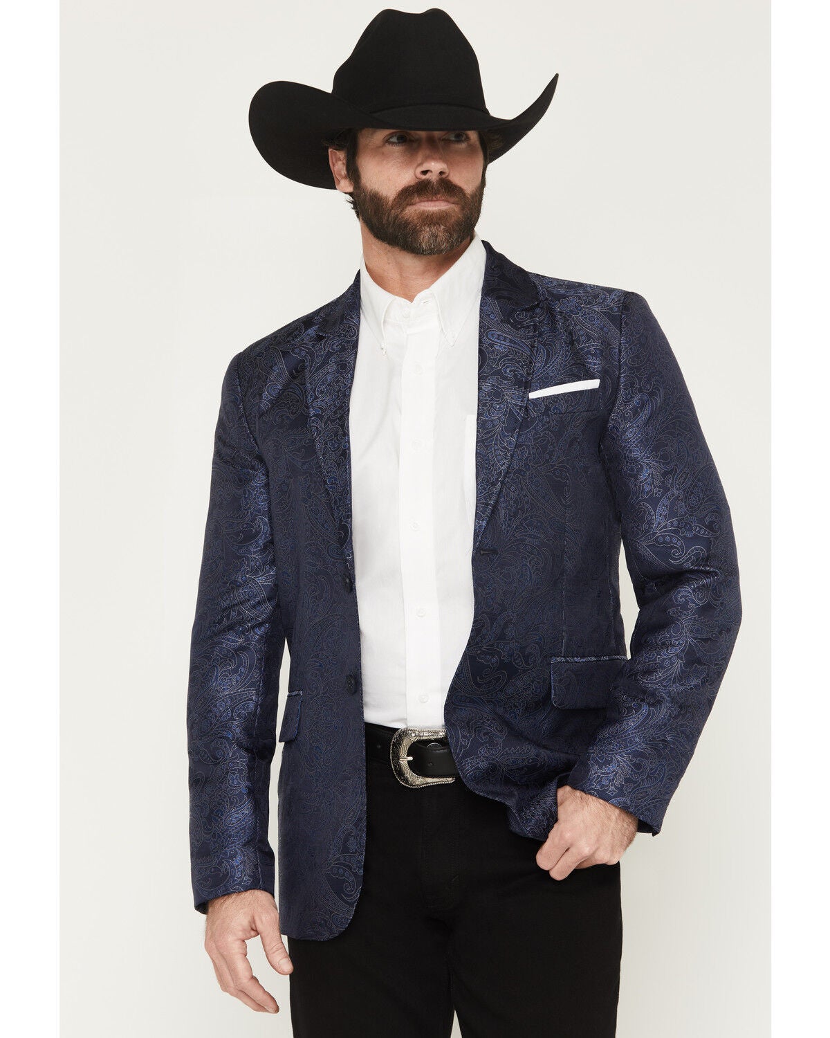 Rock & Roll Denim Men's Paisley Jacquard Modern Fit Sportcoat, Blue, hi-res