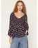 Image #1 - Angie Women's Floral Print Long Bell Sleeve Top, Navy, hi-res