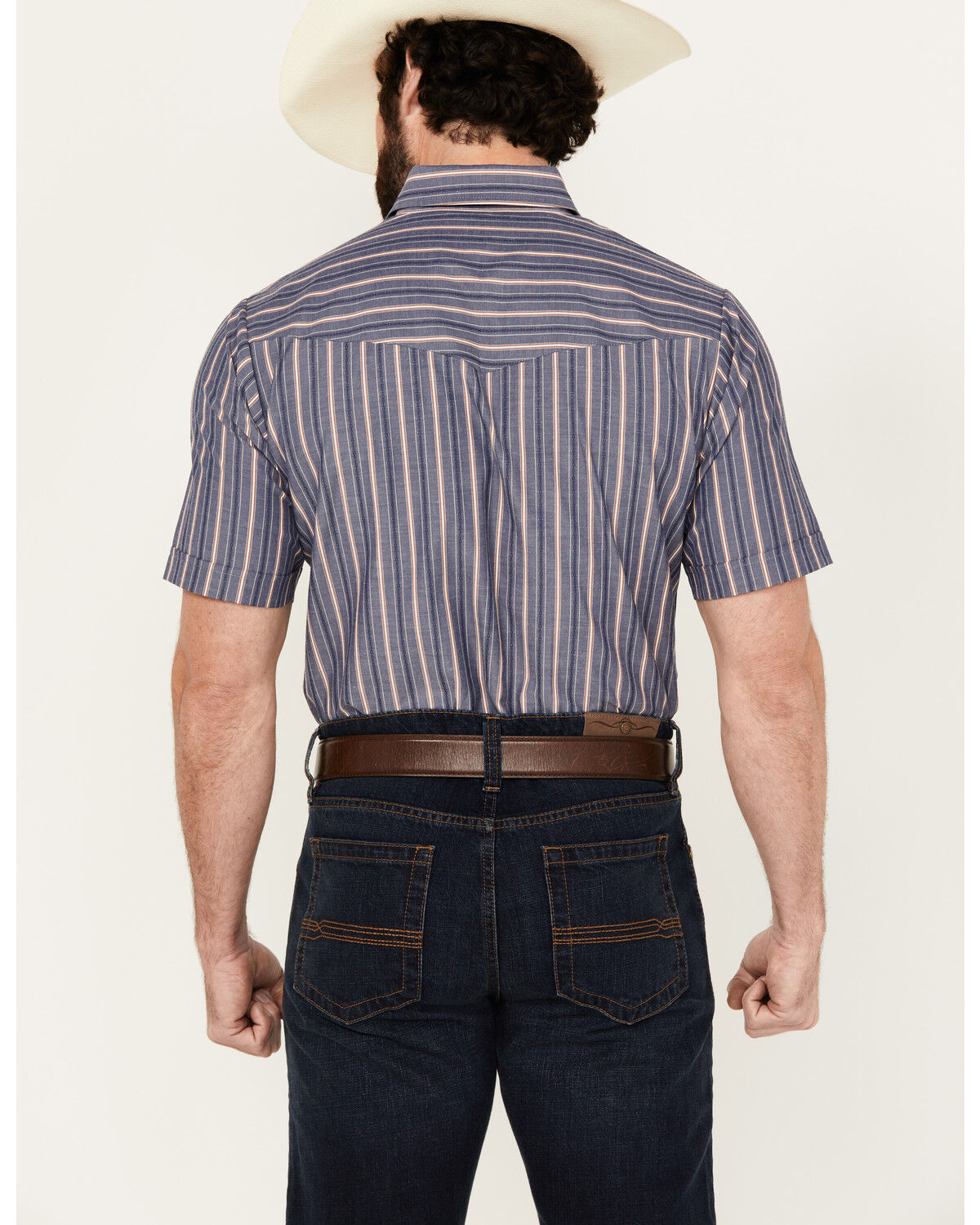 Image #4 - Ely Walker Men's Dobby Striped Print Short Sleeve Snap Western Shirt, Blue, hi-res