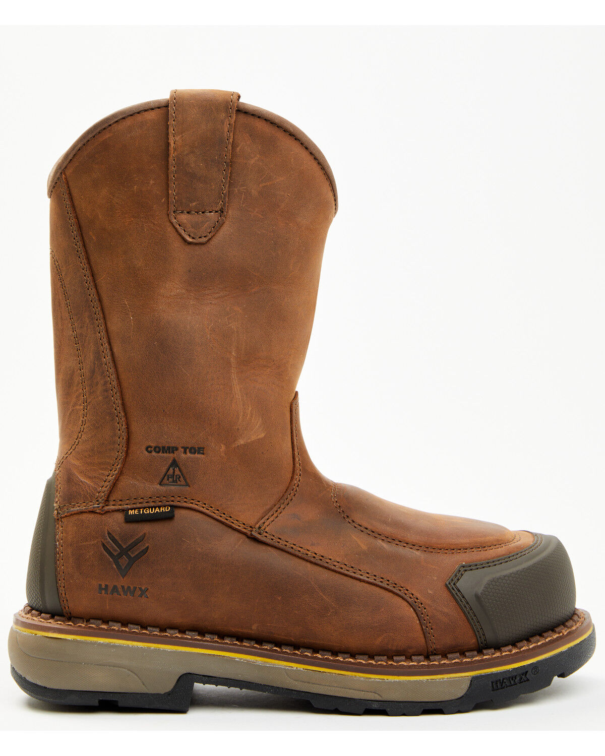 Image #2 - Hawx Men's 10" Internal Met Guard Pull-On Work Boots - Composite Toe, Dark Brown, hi-res