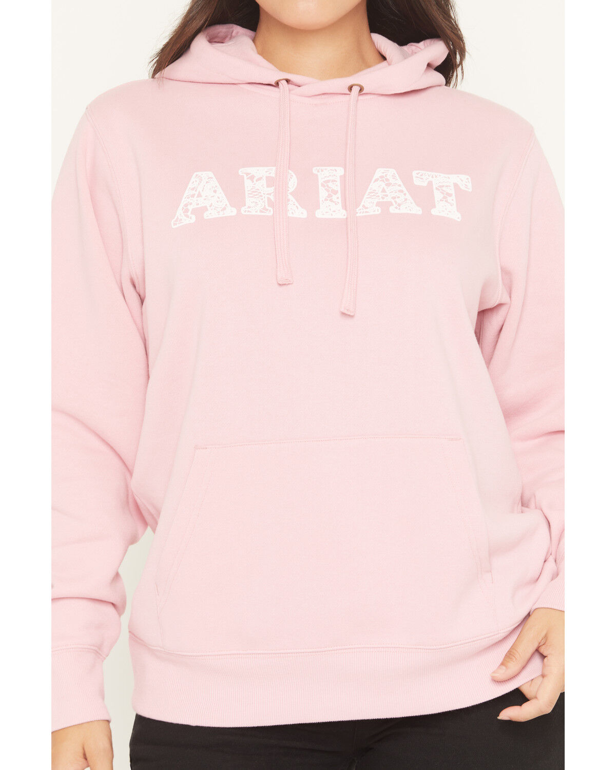 Image #3 - Ariat Women's Boot Barn Exclusive Lace Puff Logo Hoodie, Pink, hi-res