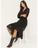 Image #2 - Shyanne Women's Josephine Faux Button-Down Long Sleeve Lurex Midi Dress, Black, hi-res