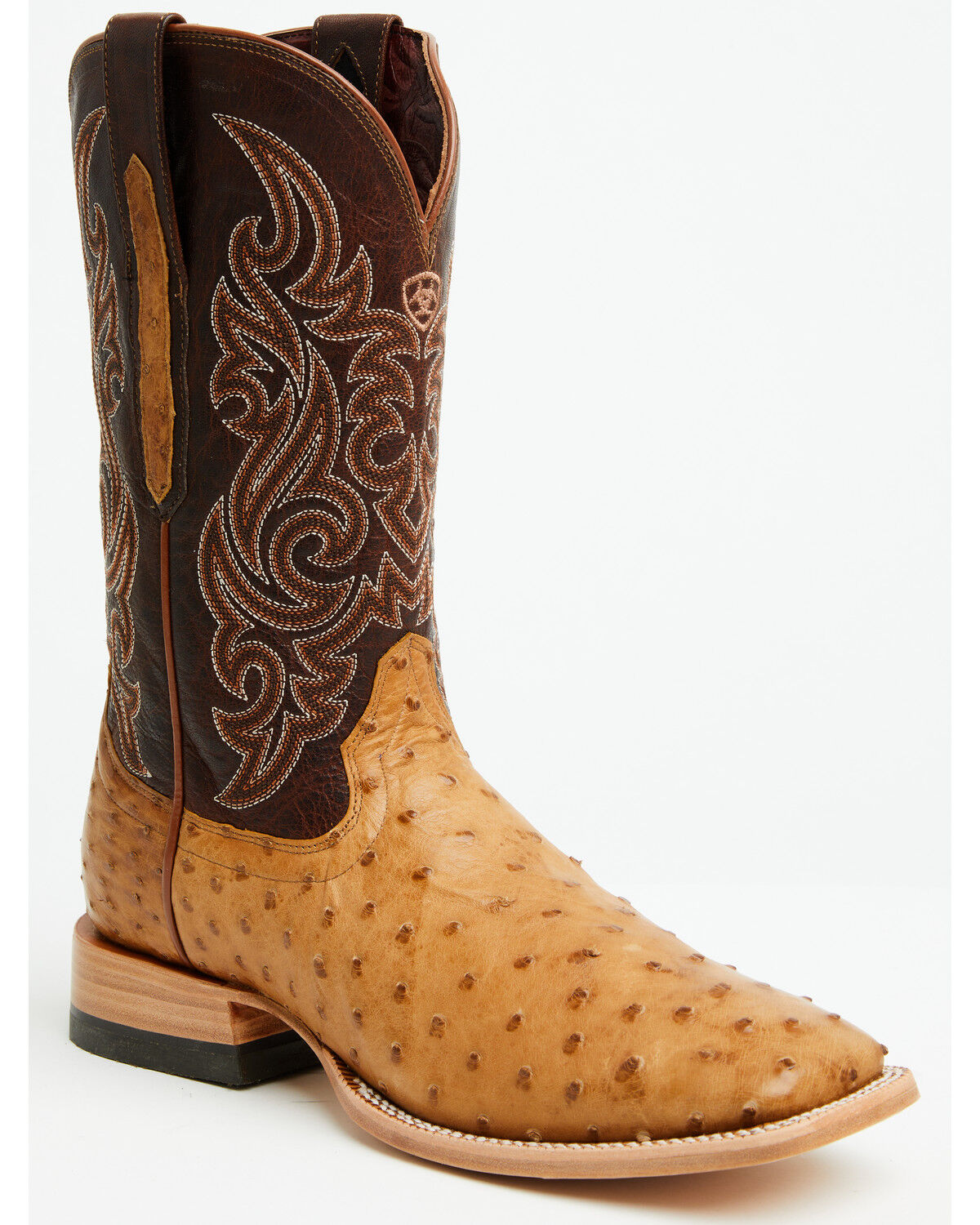 Image #1 - Ariat Men's Classic Cash Exotic Ostrich Western Boots - Broad Square Toe, Tan, hi-res