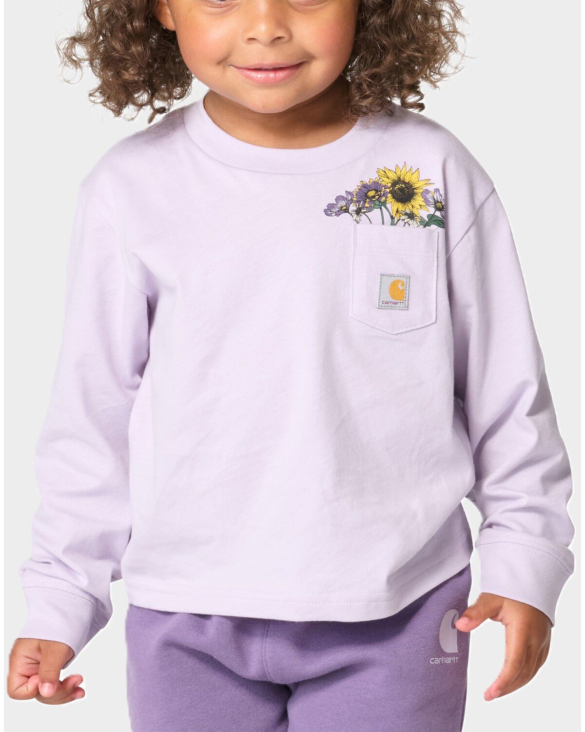 Image #1 - Carhartt Toddler Girls' Thistle Floral Pocket Long Sleeve Tee, Light Purple, hi-res