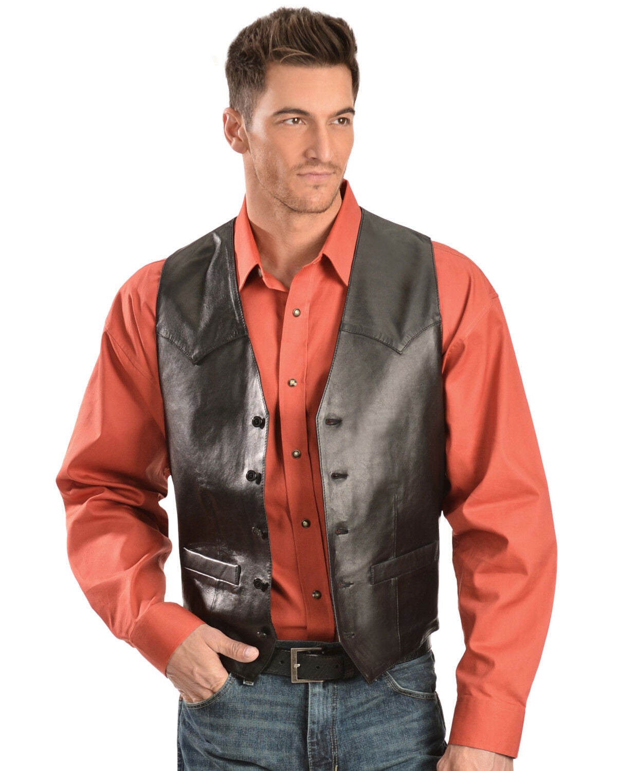 Scully Men's Lamb Leather Western Vest - Tall, Black, hi-res