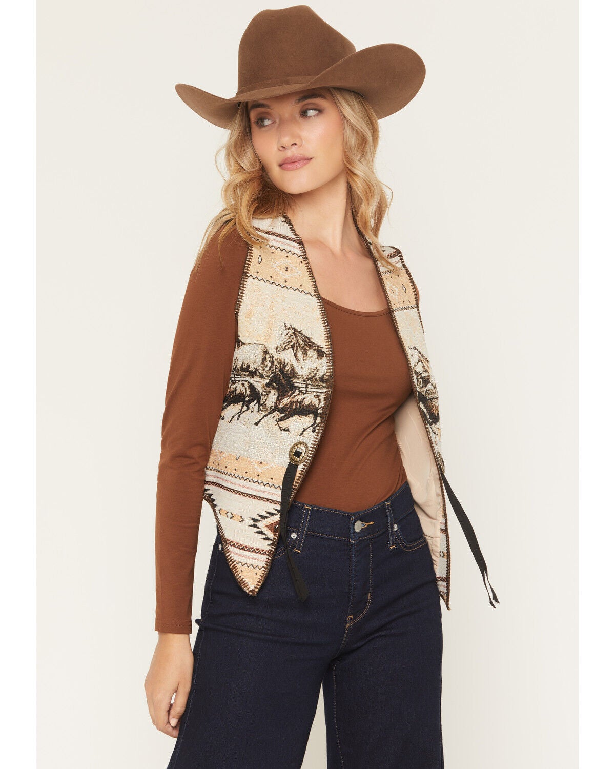 Image #1 - Fornia Women's Border Print Whip Stitch Tapestry Vest, Natural, hi-res