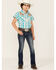 Image #2 - Shyanne Girls' Embroidered Plaid Print Short Sleeve Pearl Snap Shirt, Turquoise, hi-res