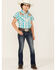 Shyanne Girls' Embroidered Plaid Print Short Sleeve Pearl Snap Shirt, Turquoise, hi-res