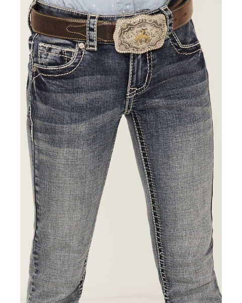 Image #2 - Shyanne Little Girls' Medium Wash Faded Paisley Pocket Stretch Bootcut Jeans , Blue, hi-res
