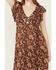 Image #3 - Angie Women's Smocked Floral Print Short Sleeve Maxi Dress , Brown, hi-res