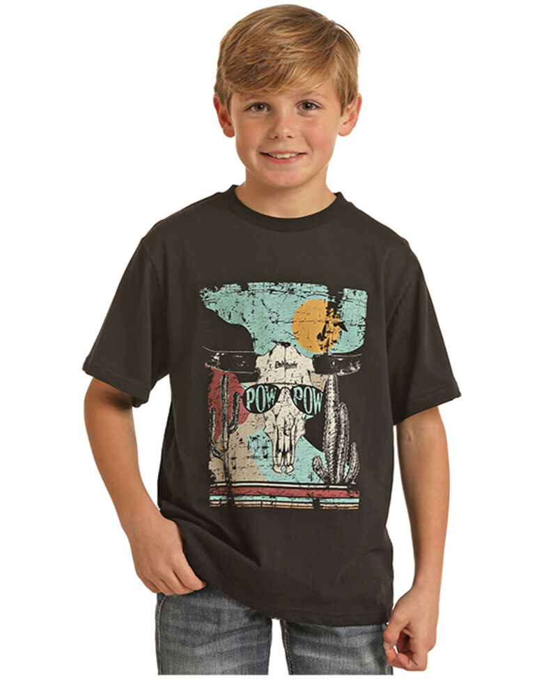 Rock & Roll Denim Boys' Dale Brisby Pow Pow Graphic T-Shirt, Black, hi-res