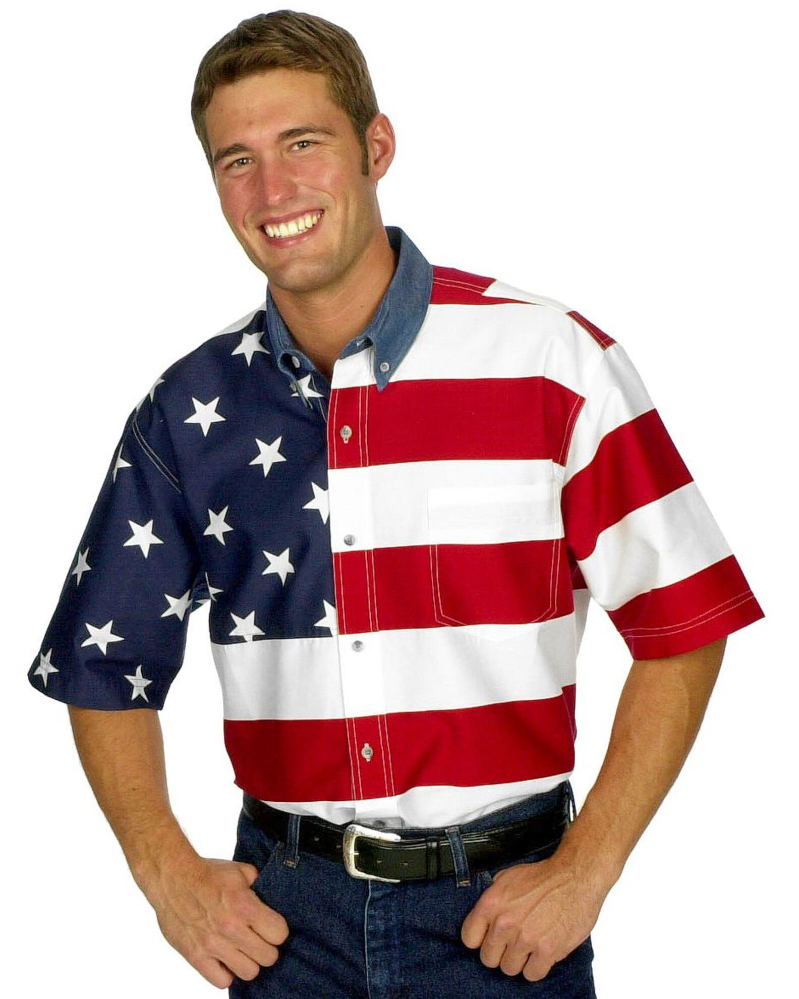 Image #1 - Roper Flag Print Shirt, White, hi-res