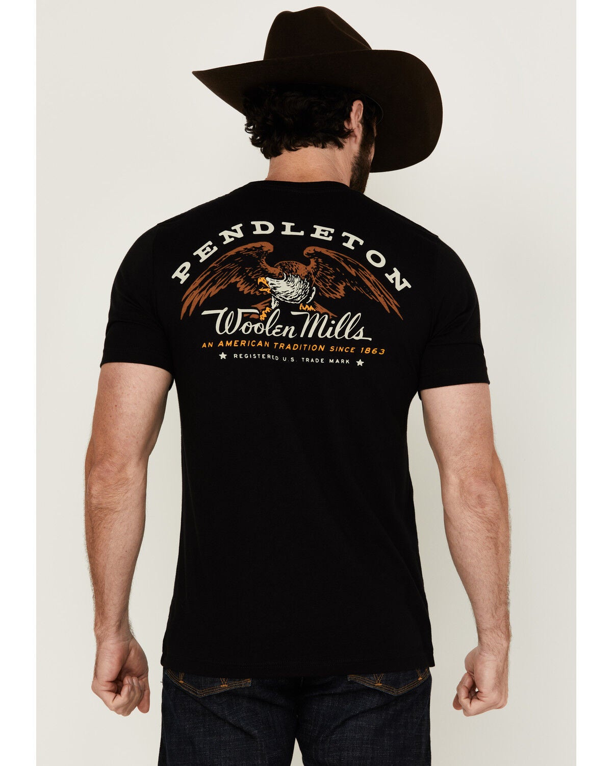 Image #8 - Pendleton Men's Boot Barn Exclusive Eagle Logo Short Sleeve Graphic T-Shirt, Black, hi-res