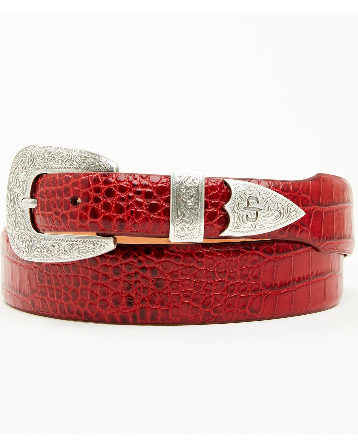 Image #2 - Stetson Women's Crocodile Print Tapered Belt, Red, hi-res