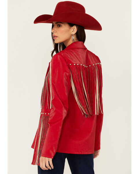 Image #4 - Rock & Roll Denim Women's Studded Fringe Blazer, Red, hi-res