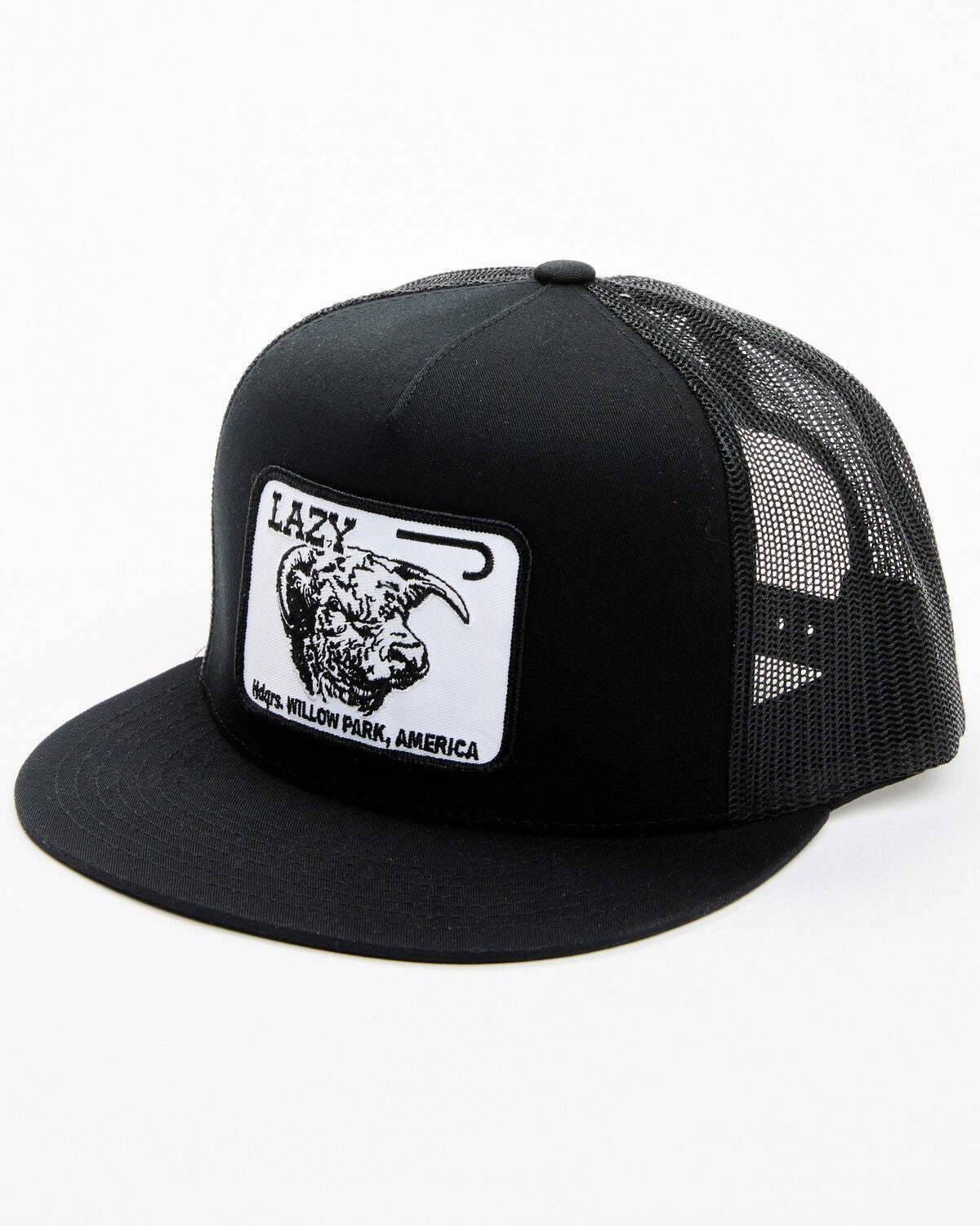 Lazy J Ranch Men's Black Willow Cattle Headquarters Logo Patch Mesh-Back Ball Cap, Black, hi-res