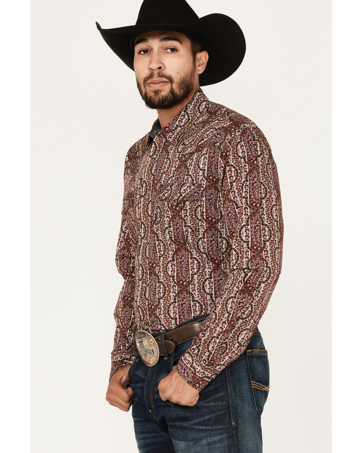 Image #2 - Moonshine Spirit Men's Sundays Best Paisley Stripe Snap Western Shirt, Rust Copper, hi-res