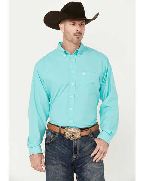 Image #1 - Cinch Men's ARENAFLEX Solid Long Sleeve Button-Down Western Shirt, Turquoise, hi-res
