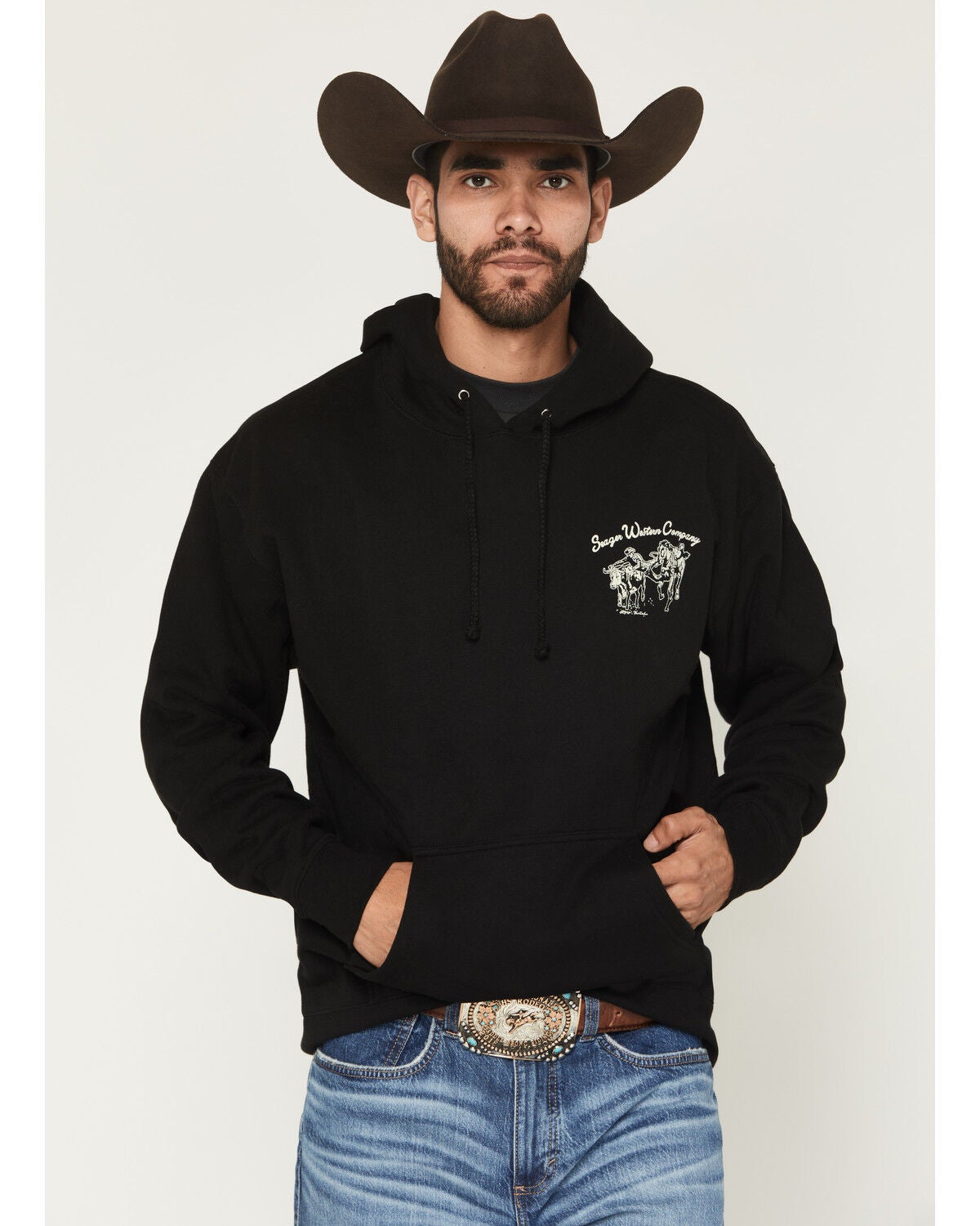 Image #2 - Seager Men's Los Rios Midweight Graphic Hooded Sweatshirt, Black, hi-res