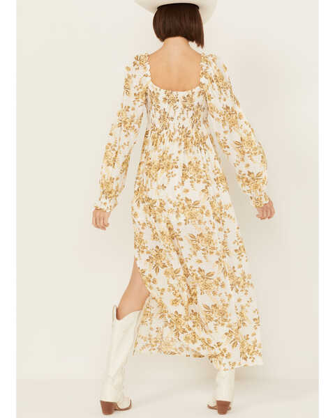 Image #4 - Free People Women's Jaymes Floral Print Long Sleeve Midi Dress , Yellow, hi-res