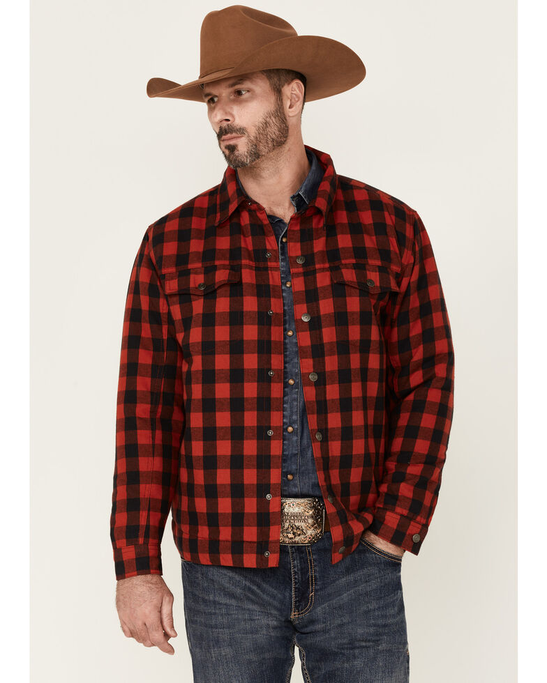 Justin Men's Red Buffalo Jackson Plaid Long Sleeve Snap Shirt Jacket , Red, hi-res