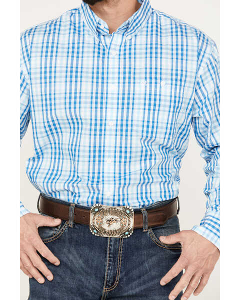 Image #2 - Wrangler Men's Classic Plaid Print Long Sleeve Button-Down Western Shirt, Blue, hi-res