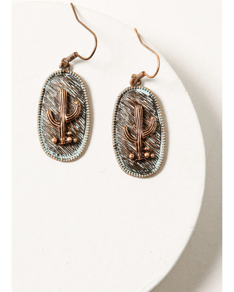 Shyanne Women's Bronze Cactus Earrings & Necklace Jewelry Set, Rust Copper, hi-res