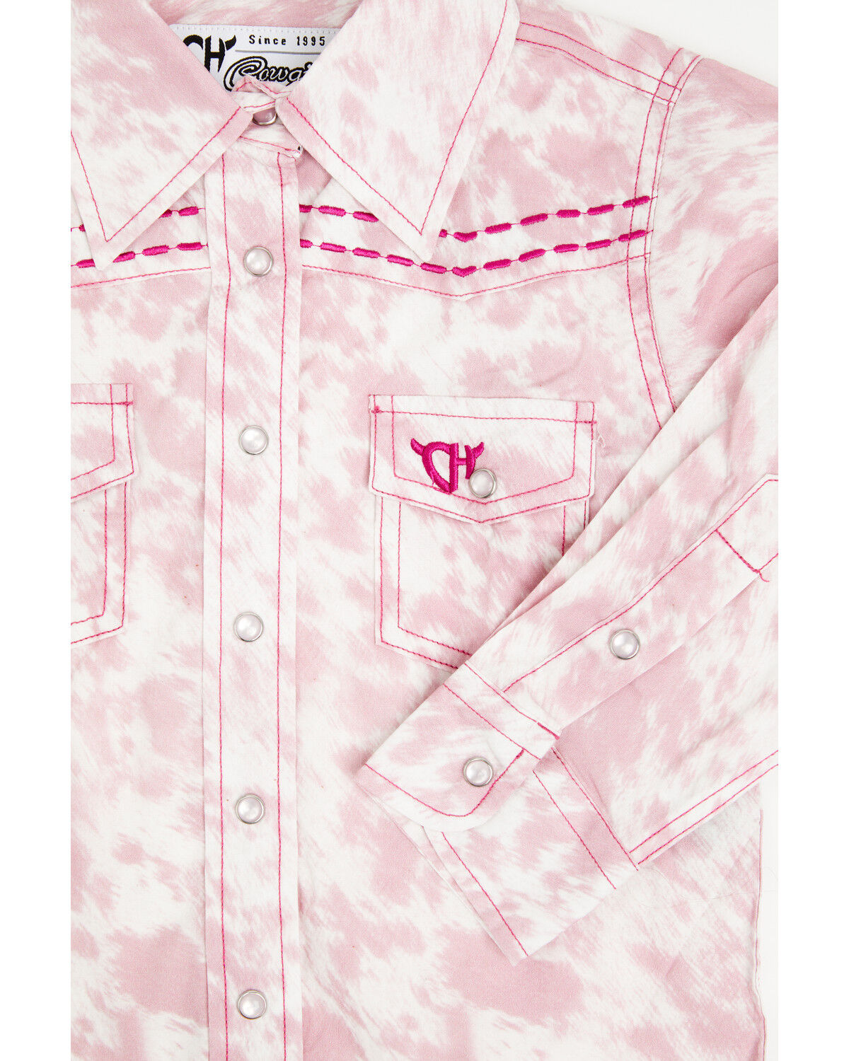 Image #2 - Cowgirl Hardware Toddler Girls' Cowhide Print Long Sleeve Snap Western Shirt, Pink, hi-res