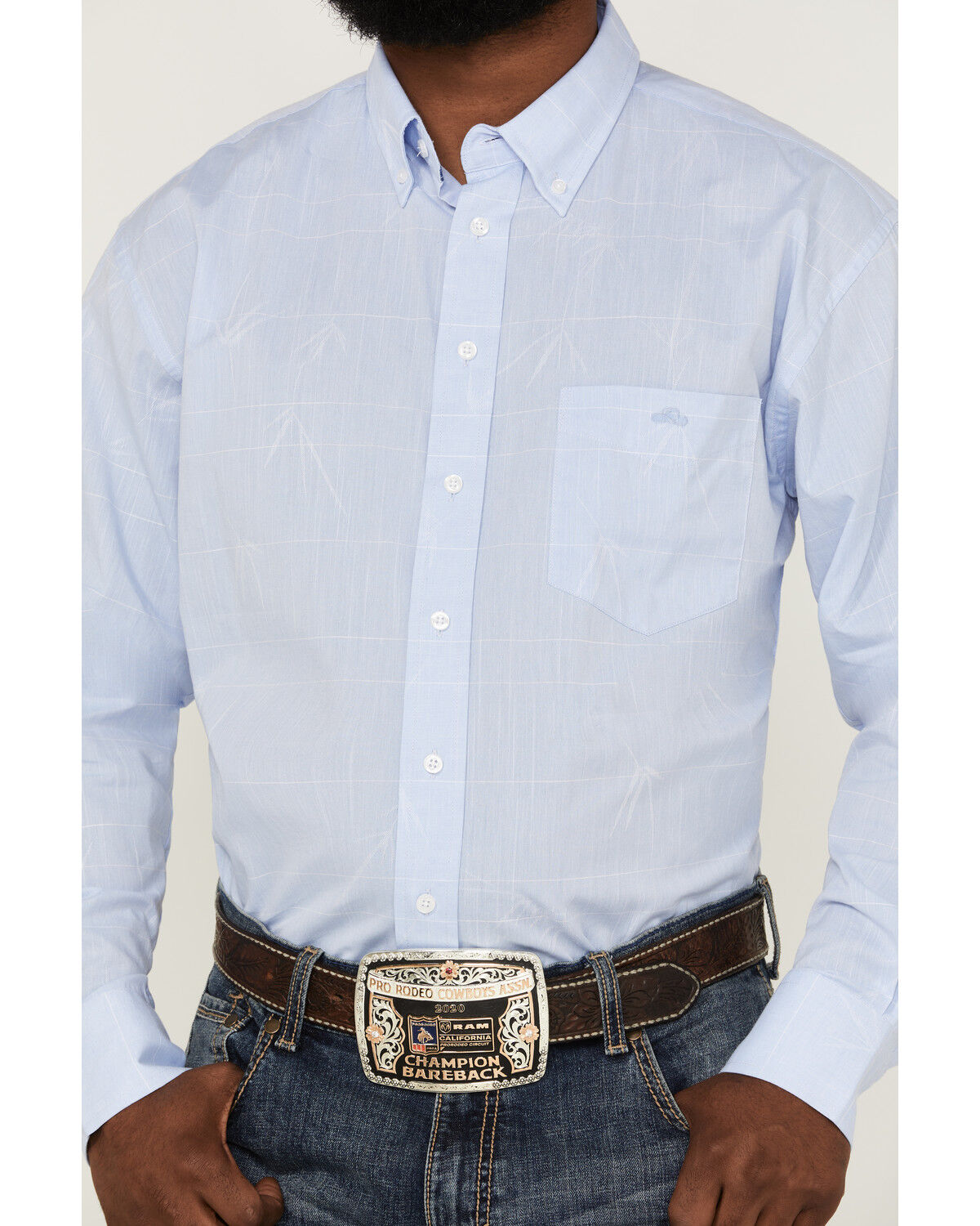 Image #3 - Resistol Men's Bell Solid Long Sleeve Button Down Western Shirt, Light Blue, hi-res