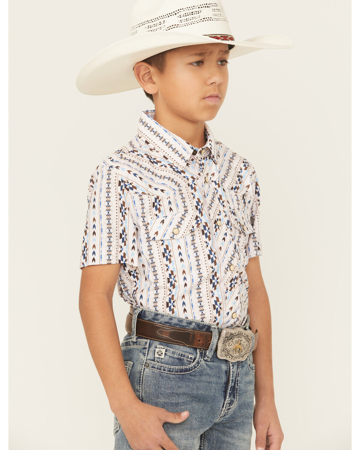 Image #2 - Rock & Roll Denim Boys' Southwestern Print Short Sleeve Button-Down Polo, Ivory, hi-res