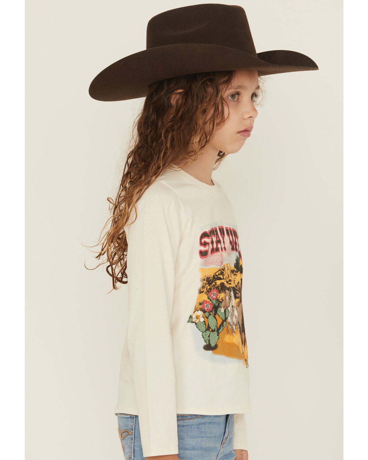 Image #2 - Wrangler Girls' Stay Wild Long Sleeve Graphic Tee, White, hi-res