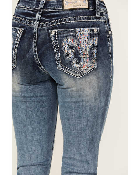 Image #2 - Grace in LA Women's Medium Wash Mid Rise Fleur de Lis Pocket Stretch Bootcut Jeans, Medium Wash, hi-res