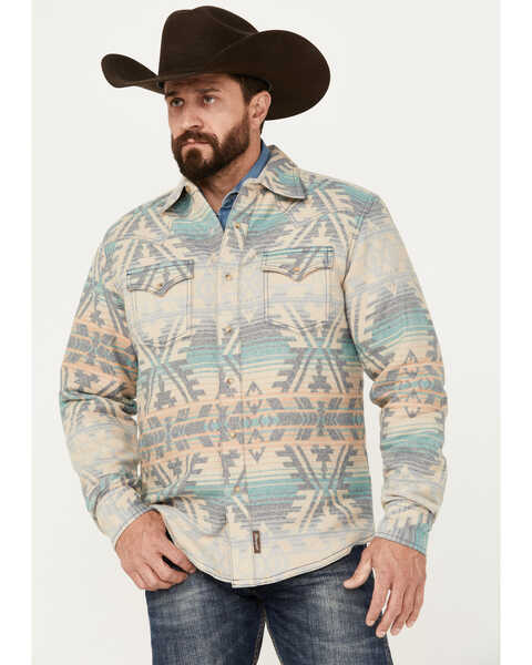 Wrangler Retro Men's Premium Southwestern Print Long Sleeve Snap Western Shirt, Cream, hi-res