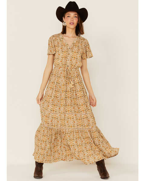 Cotton & Rye Women's Ditsy Floral Print Dress, Tan, hi-res