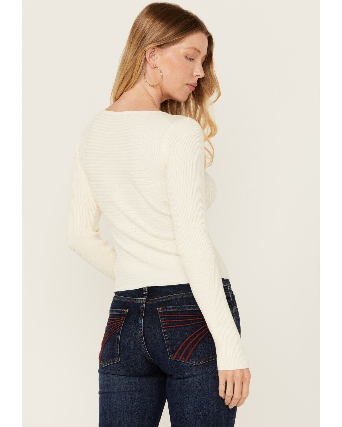 Image #4 - Shyanne Women's Ribbed Long Sleeve Sweater, Off White, hi-res
