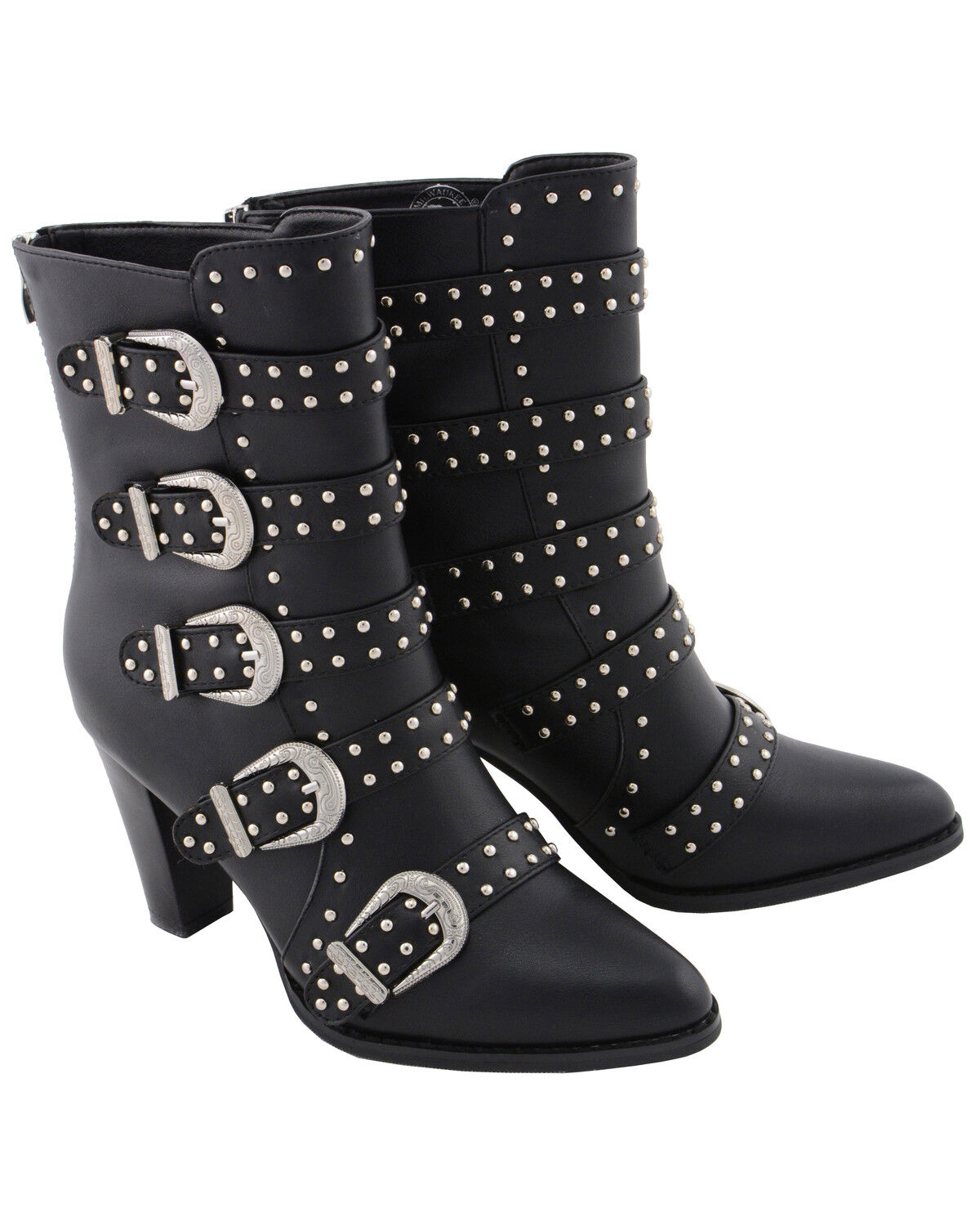 Image #10 - Milwaukee Leather Women's Studded Buckle Up Boots - Round Toe, Black, hi-res