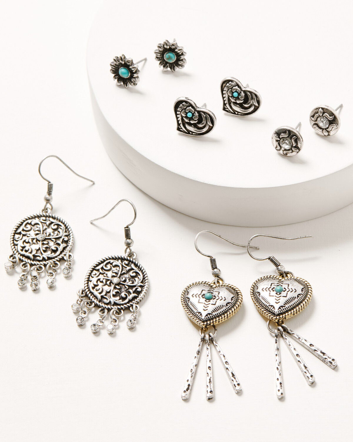 Shyanne Women's Rodeo Sunset Heart Earring Set - 5 Piece, Silver, hi-res