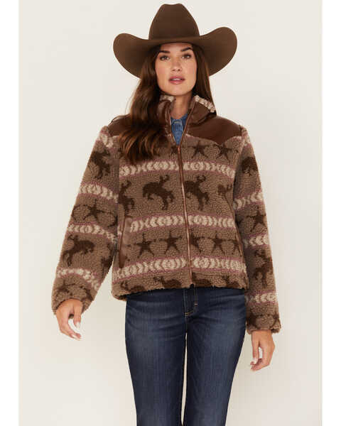 Ariat Women's Bandit Stripe Bronc Print Fleece Jacket, Multi, hi-res