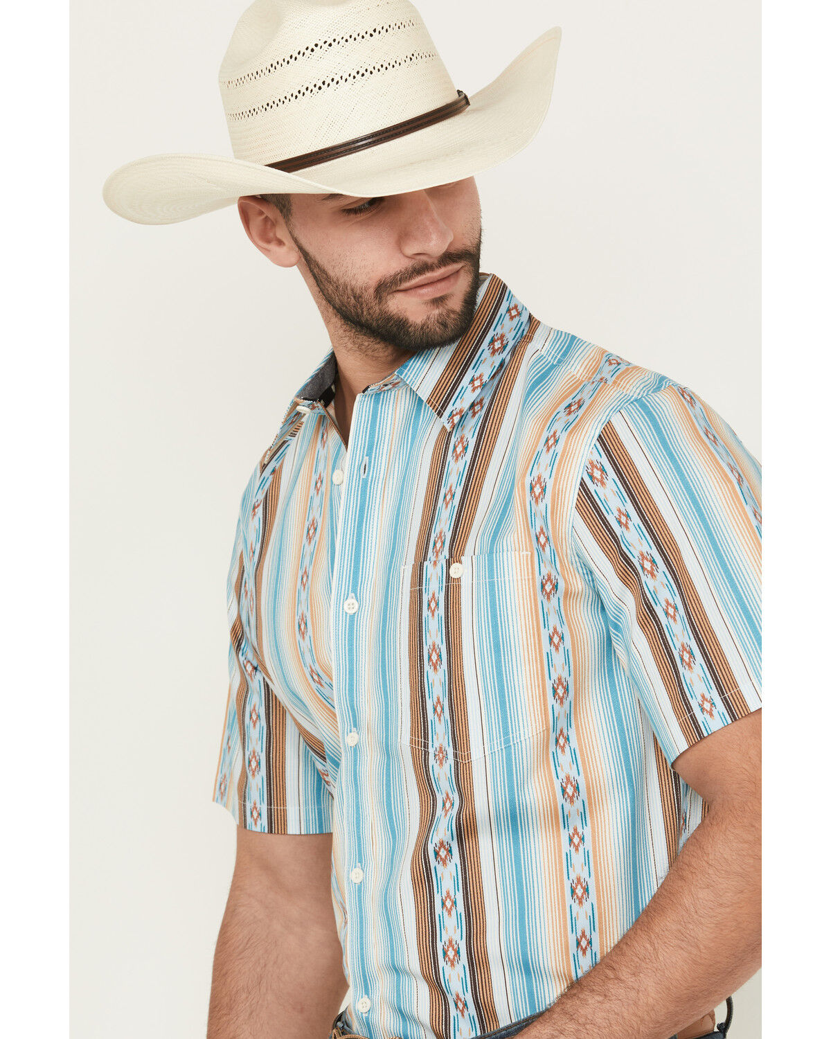 Image #2 - RANK 45® Men's Levi Striped Short Sleeve Button-Down Stretch Western Shirt, Multi, hi-res
