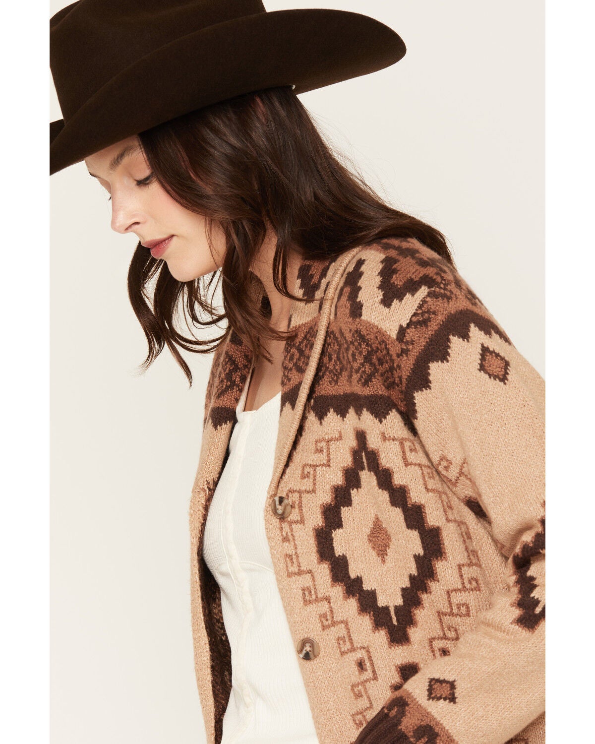 Image #2 - Shyanne Women's Brandi Southwestern Print Button Front Cardigan, Khaki, hi-res