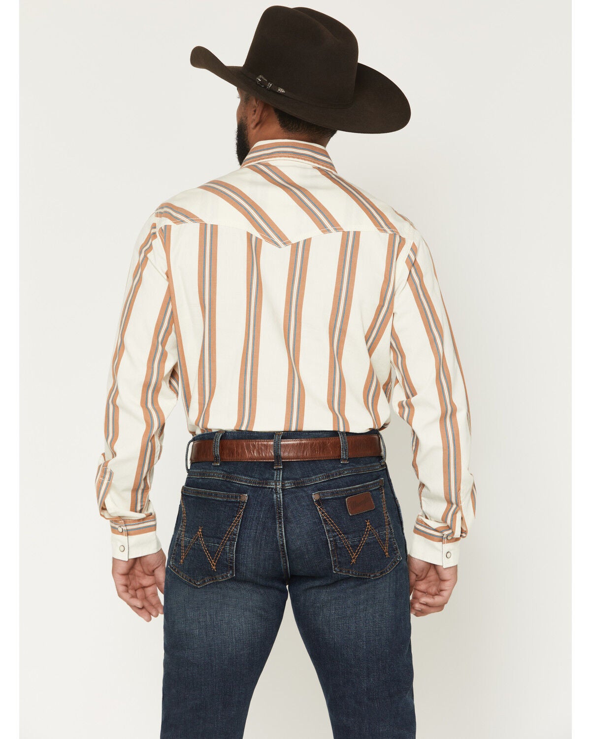 Image #4 - Wrangler Men's Boot Barn Exclusive Retro Stripe Print Long Sleeve Snap Western Shirt, Cream, hi-res