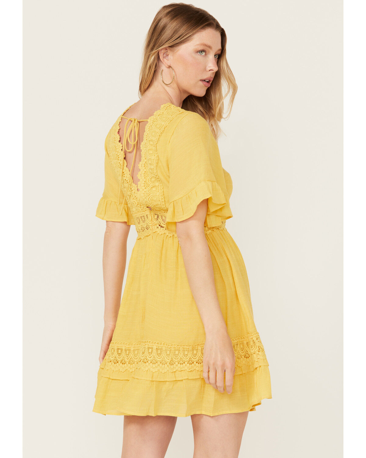 Image #4 - Wishlist Women's Solid Lace Trim Mini Dress, Mustard, hi-res